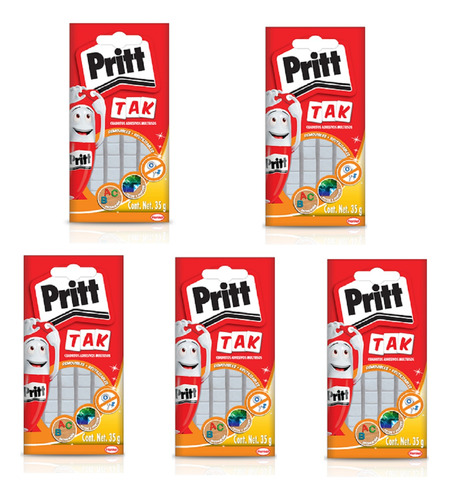 5 Paquetes De Cuadritos Adhesivos Pritt Tak 35 Gr 