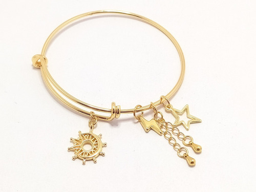 Brazalete Pulsera Ajustable Chapa Oro Sol Luna Estrella