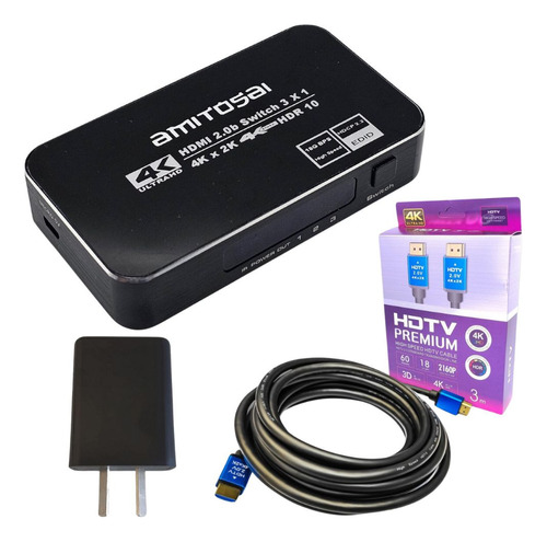 Switch Hdmi 3 X 1 Amitosai Combo Para Cine En Casa Hdmi 3m