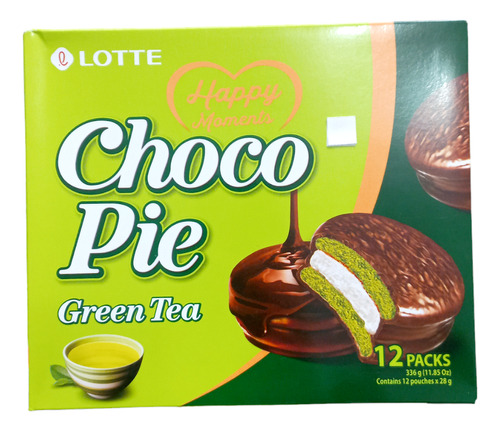 Panecillo Dulce Coreano Choco Pie Té Verde. 12 Piezas.