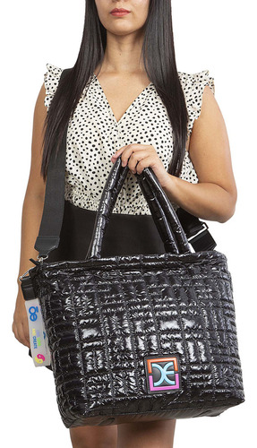Bolsa Cloe Tote Para Mujer Material Reciclado Asa Removible Color Negro