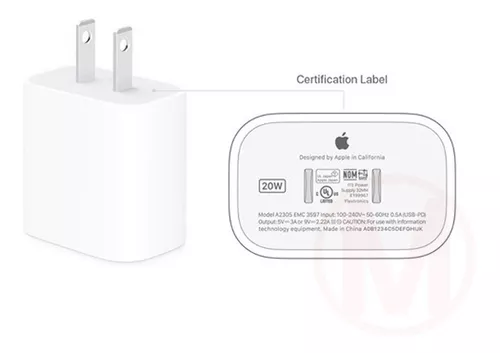 Cargador Original Apple 20w USB-C Carga Rapida iPhone 12-12Mini-12Pro-12 Pro  Max