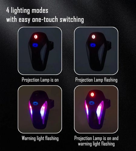 Luz Led Trasera Bicicleta Recargable Usb Proyección Laser Batería De Litio ,recargable Por Usb, Luz De Conducción Al Aire Libre, 4 Modos, Resistente Al Agua Ipx5,