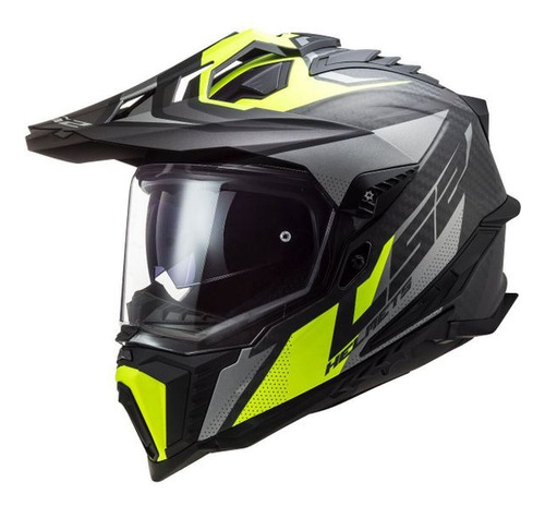 Casco Ls2 Explorer Carbon Doble Visor Negro Verde