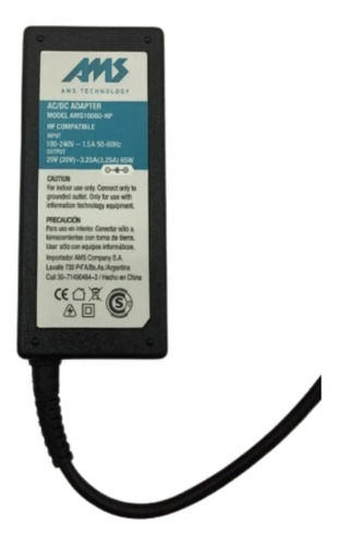 Cargador Para Notebook Hp 65w 20v 3.25a Ams Ams10080-hp