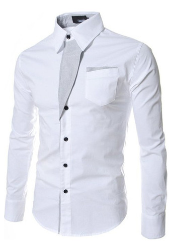 Camisa Casual Masculina  Slim Fit Manga Longa Botão