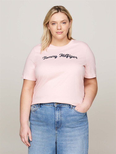 Playera Rosa Con Logo En Script Curve Tommy Hilfiger Mujer