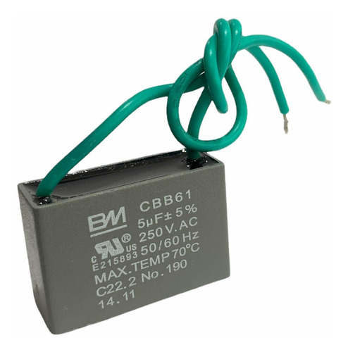 Capacitor Ventilador Techo 5 Uf Mfd A 250volts Con Cable 