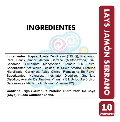 Papas Lays Sabor Jamon Serrano - Para Colación (pack 10 Uni)
