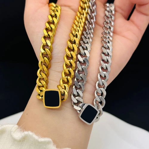 Chunky Chain Necklace Non-fading Square Bone Chain Geometric