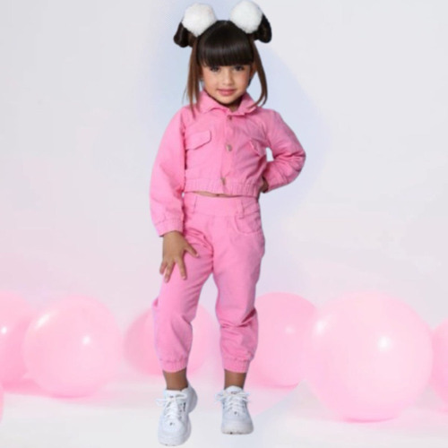 Conjunto Infantil Jaqueta E Calça Jeans Mini Diva Inverno Rosa G- 5 A 6 Anos