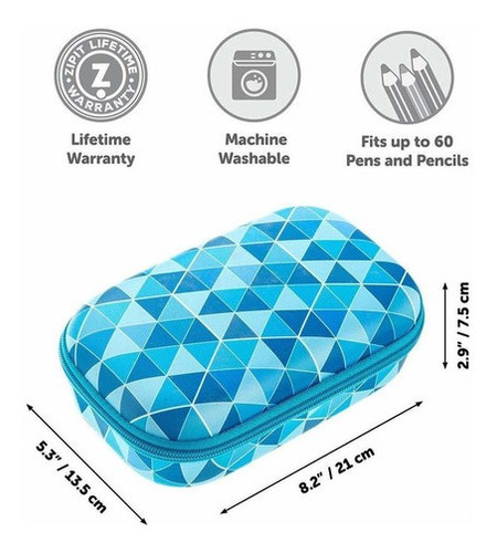 Zipit Case Triangulos Azul Lapicera Estuche Organizador Xl