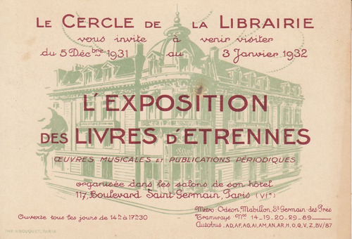 Ephemera 1931 Paris Invitacion Exposicion De Libros Vintage