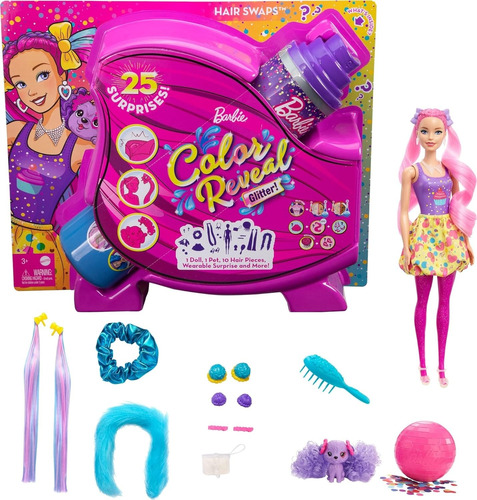 Barbie Muñeca Color Reveal Glitter 25 Sorpresas Peinados 