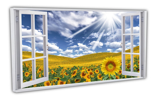 Cuadro Lienzo Canvas 30x110cm Ventana Vista Campo Girasoles