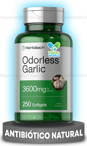 Horbaach Extracto Ajo S/olor Garlic 3600mg 250softgel Antiox Sabor Sin Sabor
