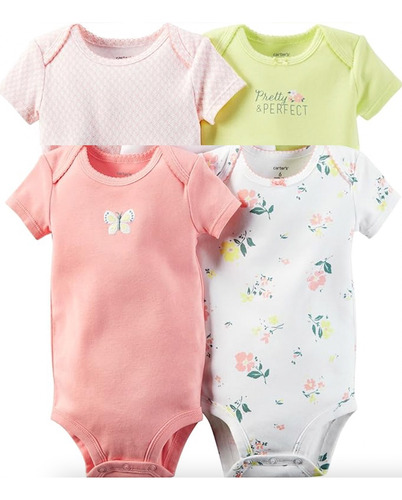 Carters Pack 4 Bodies Niña 9 Meses Estampado