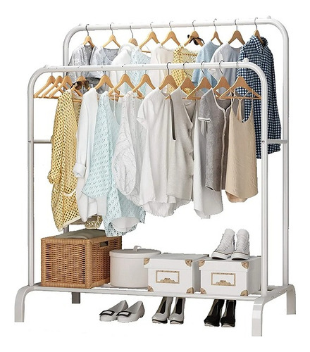 Rack Organizador De Ropa Closet Armable Perchero Rack Doble Blanco