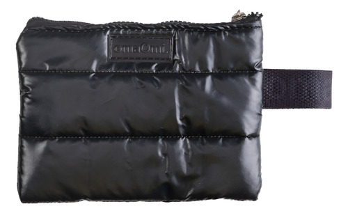 Cartuchera Plana Matelasse Puffer Organizador Viaje Omaomi Negro Metalizado Lisa