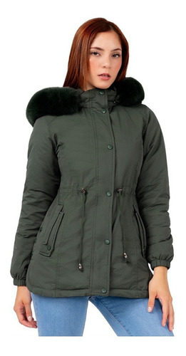 Campera Parka Reversible Mujer Color Verde Con Negro