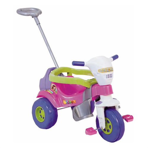 Triciclo Motoquinha Infantil Rosa Menina C/ Som Haste E Luz