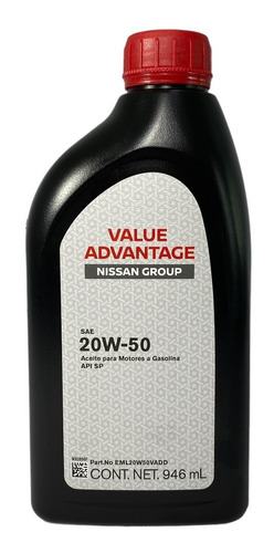 Aceite Mineral Para Motor Sn 20w50 (946ml) Nissan Mobil