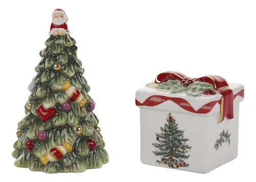 Colección De Árbol De Navidad Con Figuras Doradas Y Salero Y