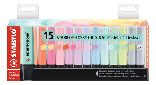 Set 15 Destacadores Stabilo Boss Pastel + Deskset