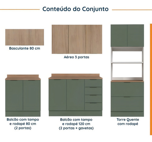 Cozinha Modulada 5 Peças Com Tampo 2 Aéreos 2 Balcões 1