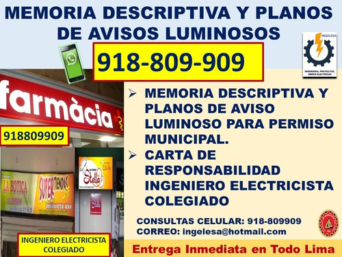 Aviso Luminoso Memoria Descriptiva Plano Ingeniero Electrico