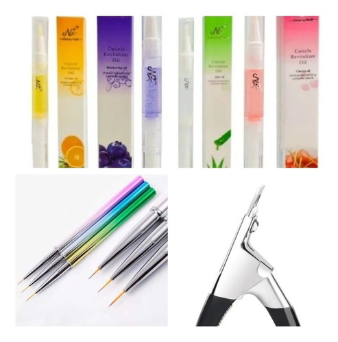 Pincel Liner Fino+ 6 Aceite Hidratante  Cutícula+1 Corta Tip