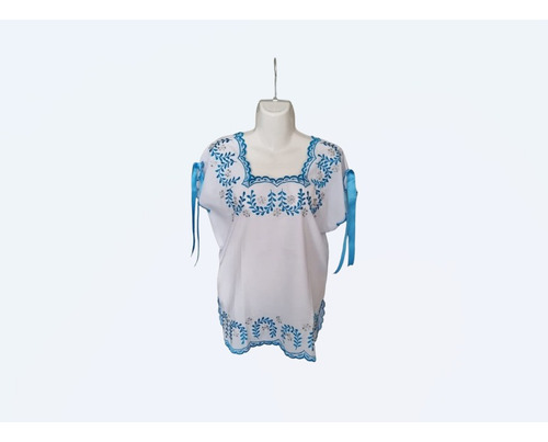 Blusa Yucateca Bordada Algodón Modelo Margarita Talla 34