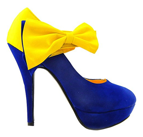 Show Story New Ladies Blue Yellow Bow Ankl B00doqhf8w_190324