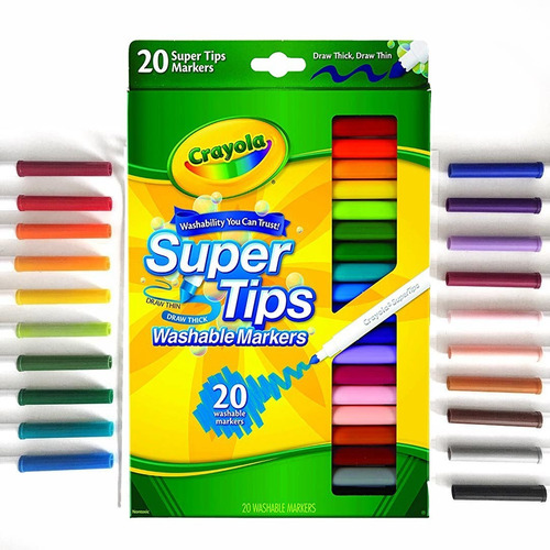 20 Plumones Crayola Marcadores Delgados Lavables Super Tips