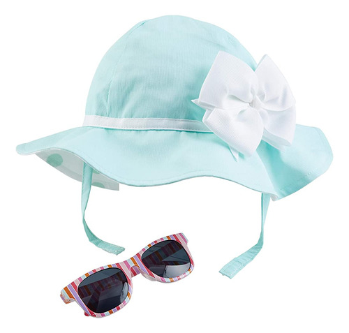 Mud Pie Baby Girls' Bow Sun Hat Y Gafas, Azul, 6-18 Meses