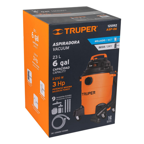 Aspiradora De tacho Truper ASP-06 23L naranja y negra 120V 60Hz