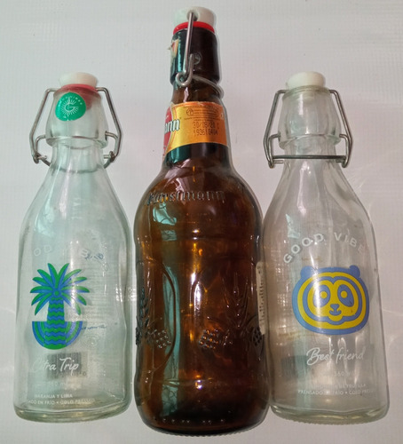 Lote De 3 Botellas De Vidrio Con Tapa 