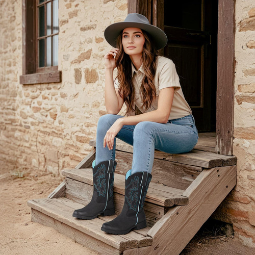 Botas Vaqueras Para Mujer Premium De Trabajo Media Pantorril