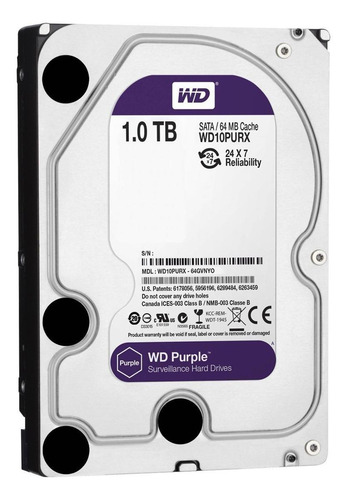 Disco duro interno Western Digital WD Purple WD10PURX 1TB PC - DVR - NVR  púrpura 1TERA almacena CCTV Camaras