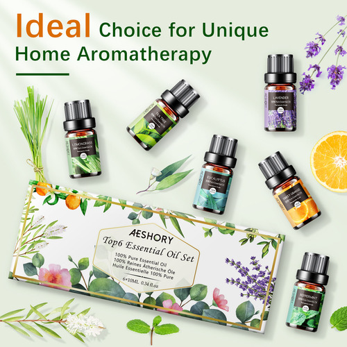 Aeshory Kit De 6 Aceites Esenciales Para Difusor Y Aromaterapia Y Spa 10 Ml - Lavanda, Árbol De Té, Eucalipto, Naranja Dulce, Menta, Limoncillo.these Aromatherapy Oils Perfect For Diy Scented Candles