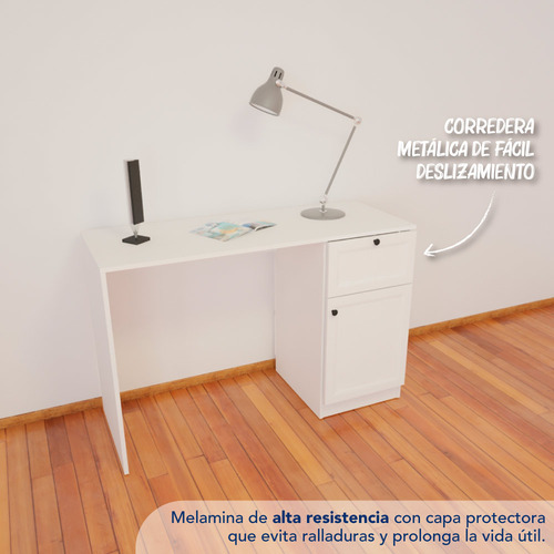 Escritorio Centro Estant Berna Blanco Con Cajon Y Estante