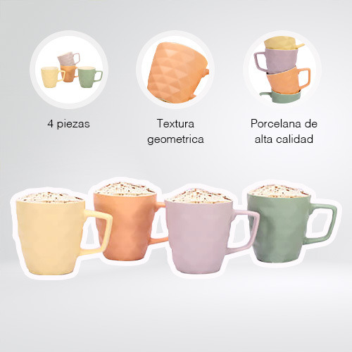 Set De 4 Tarros De Porcelana 380 Ml Modelo Geometric