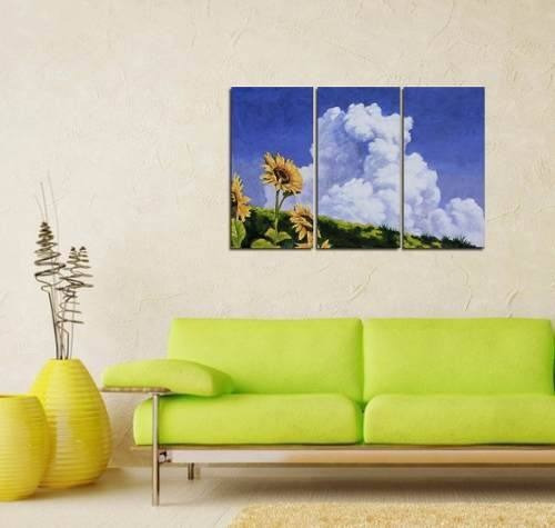 Cuadro 60x90cm Girasol Flor Cielo Nubes Campo