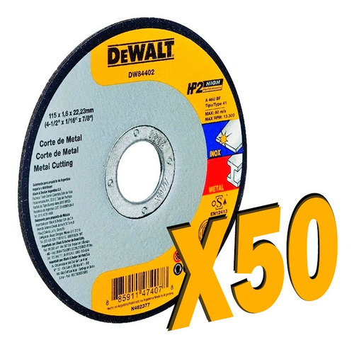Pack X50 Discos Dewalt Para Amoladora 4 1/2 115 X 1,6mm 