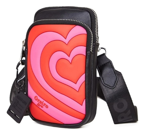 Cartera Oreiro Love 22485 Porta Celular Simil Cuero color Negro