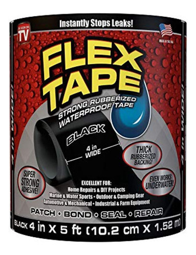 Cinta Adhesiva Flex Tape Cinta Impermeable De Goma 4 Pulgada Color Negro