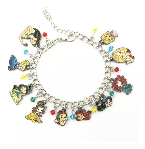 Pulseira Princesas Disney Com 10 Pingentes Regulavel Nova