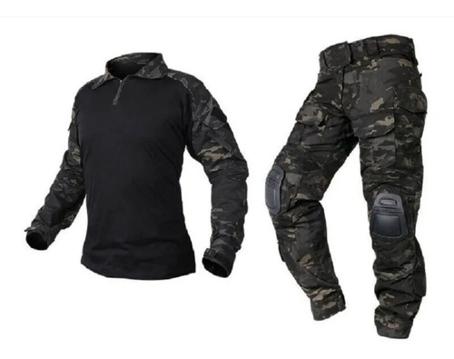 Tenida Militar Airsoft Multicam Black + Protecciones 