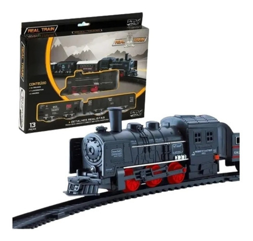 Ferrorama Locomotiva Trem Super Trilhos Real Train 13 Pçs