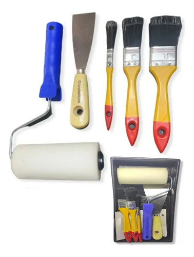 Kit Set Para Pintar 1 Bandeja 3 Brochas 1 Rodillo 1 Espatula